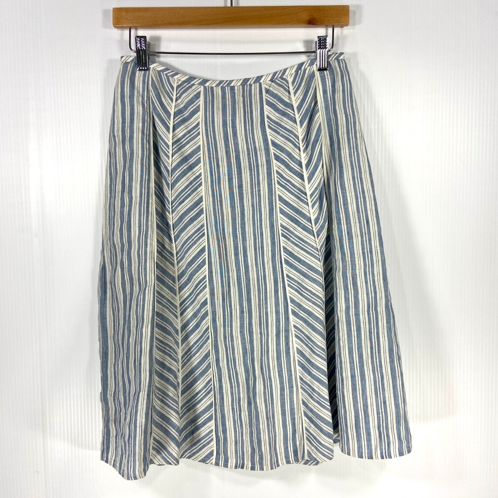 Tristan Iseut Blue White Stripe Linen Midi Skirt Womens 4